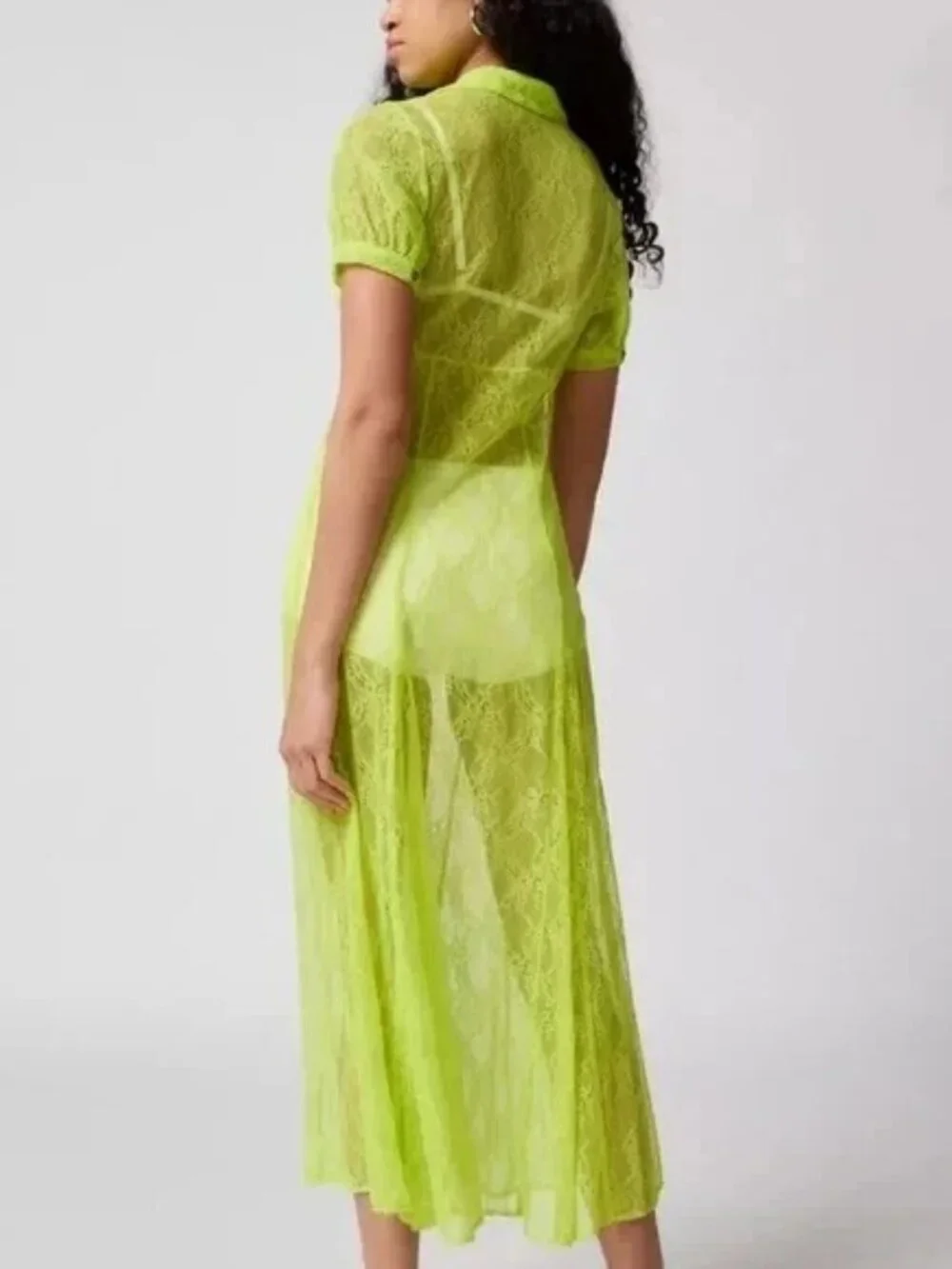 Urban Outfitters Connie Sheer Lace Maxi Dress Neon Green Size M NWT - Picture 3 of 10